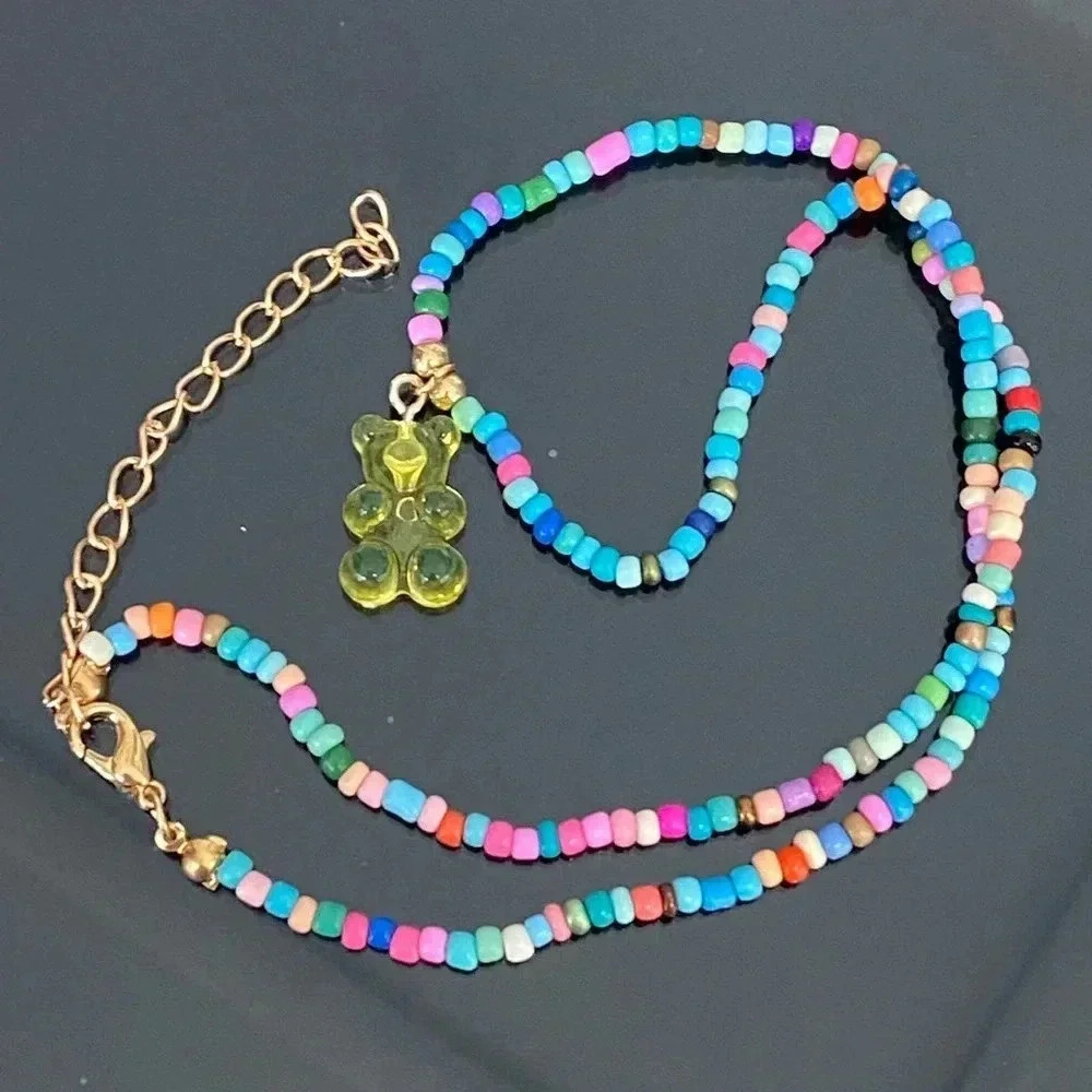 Yellow Gummy Bear Handmade Seed Bead Necklace